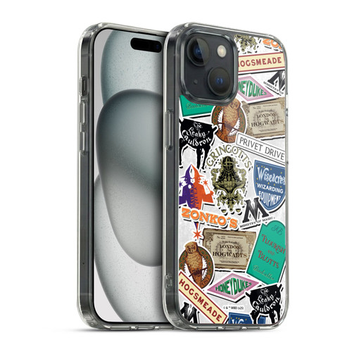 Harry Potter Locations Typography Logo Collage Soft Gel Case for Apple iPhone 15 & MagSafe