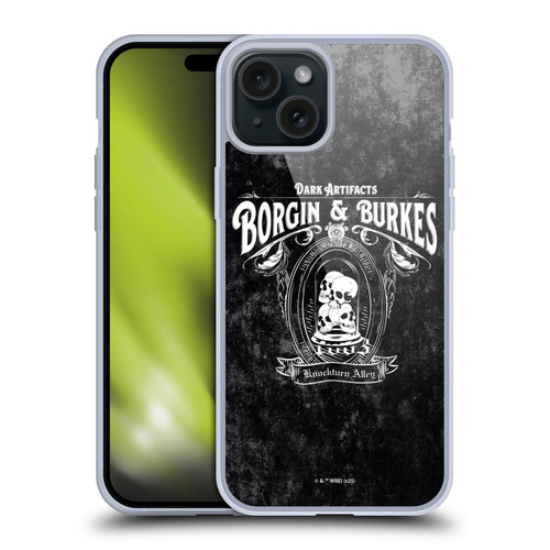 Harry Potter Locations Typography Borgin & Burkes Soft Gel Case for Apple iPhone 15 Plus