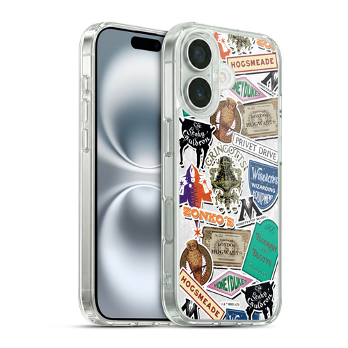 Harry Potter Locations Typography Logo Collage Soft Gel Case for Apple iPhone 16 & MagSafe