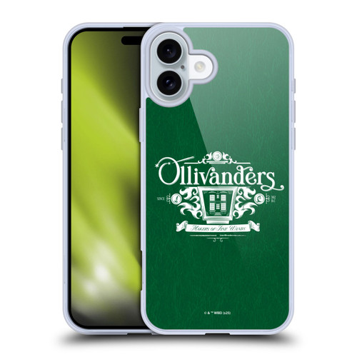 Harry Potter Locations Typography Ollivanders Soft Gel Case for Apple iPhone 16 Plus & MagSafe