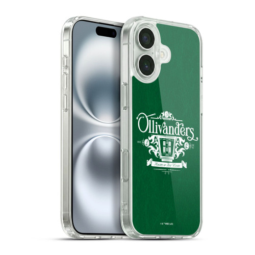 Harry Potter Locations Typography Ollivanders Soft Gel Case for Apple iPhone 16 Plus & MagSafe