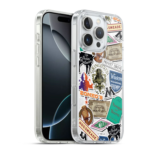 Harry Potter Locations Typography Logo Collage Soft Gel Case for Apple iPhone 16 Pro & MagSafe