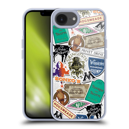 Harry Potter Locations Typography Logo Collage Soft Gel Case for Apple iPhone 16e & MagSafe