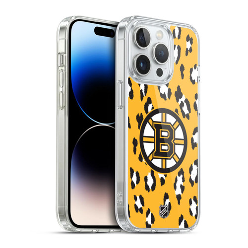 NHL Boston Bruins Leopard Pattern Soft Gel Case for Apple iPhone 14 Pro & MagSafe