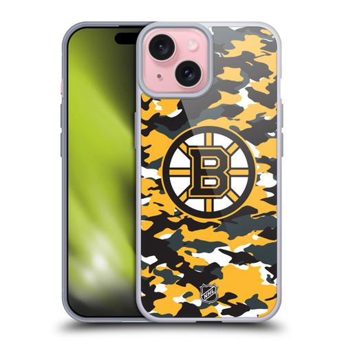 NHL Boston Bruins Camouflage Soft Gel Case for Apple iPhone 15