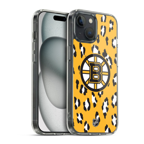 NHL Boston Bruins Leopard Pattern Soft Gel Case for Apple iPhone 15 & MagSafe