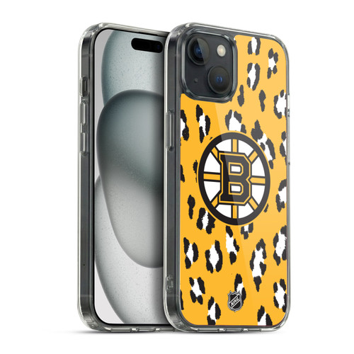 NHL Boston Bruins Leopard Pattern Soft Gel Case for Apple iPhone 15 Plus & MagSafe
