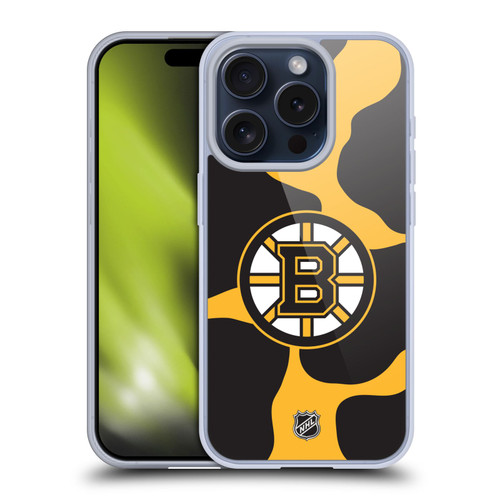 NHL Boston Bruins Cow Pattern Soft Gel Case for Apple iPhone 15 Pro & MagSafe