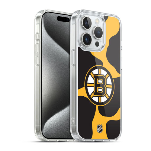 NHL Boston Bruins Cow Pattern Soft Gel Case for Apple iPhone 15 Pro & MagSafe