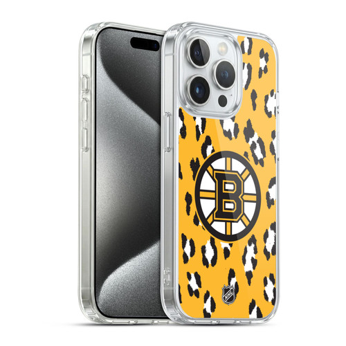 NHL Boston Bruins Leopard Pattern Soft Gel Case for Apple iPhone 15 Pro & MagSafe