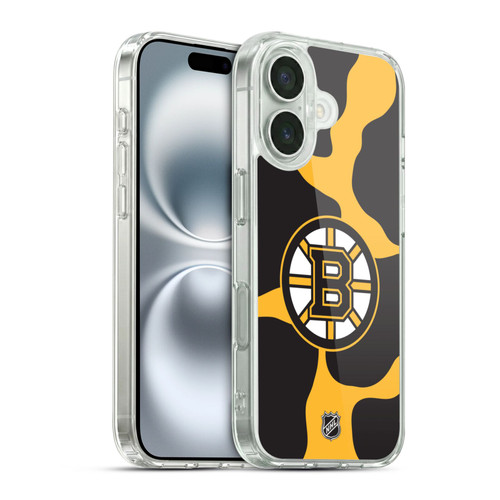 NHL Boston Bruins Cow Pattern Soft Gel Case for Apple iPhone 16 & MagSafe