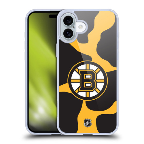 NHL Boston Bruins Cow Pattern Soft Gel Case for Apple iPhone 16 Plus & MagSafe