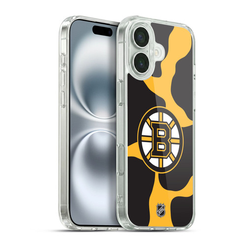 NHL Boston Bruins Cow Pattern Soft Gel Case for Apple iPhone 16 Plus & MagSafe