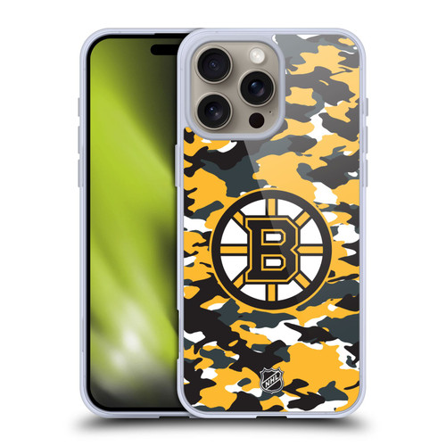 NHL Boston Bruins Camouflage Soft Gel Case for Apple iPhone 16 Pro Max