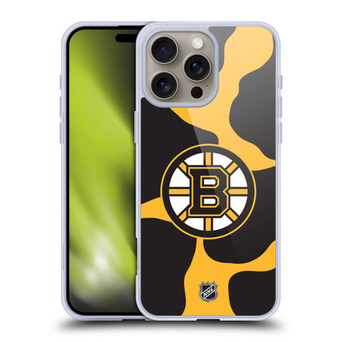 NHL Boston Bruins Cow Pattern Soft Gel Case for Apple iPhone 16 Pro Max & MagSafe