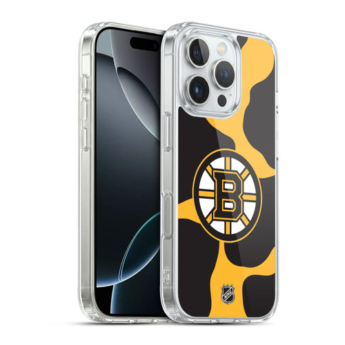 NHL Boston Bruins Cow Pattern Soft Gel Case for Apple iPhone 16 Pro & MagSafe