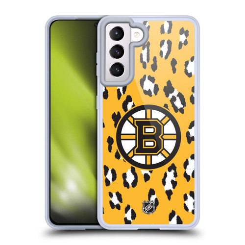 NHL Boston Bruins Leopard Pattern Soft Gel Case for Samsung Galaxy S21 5G & MagSafe