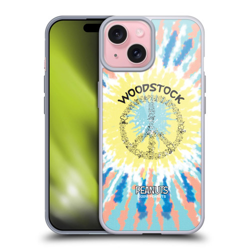 Peanuts Woodstock 50th Tie Dye Peace Sign Soft Gel Case for Apple iPhone 15