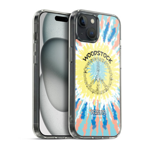 Peanuts Woodstock 50th Tie Dye Peace Sign Soft Gel Case for Apple iPhone 15 Plus & MagSafe