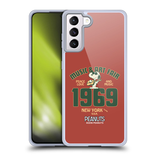 Peanuts Woodstock 50th Snoopy Guitar 1969 Soft Gel Case for Samsung Galaxy S21+ 5G & MagSafe