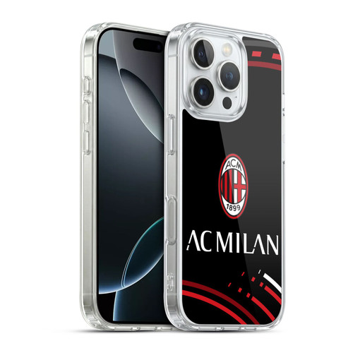 AC Milan Crest Patterns Curved Soft Gel Case for Apple iPhone 16 Pro & MagSafe
