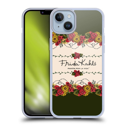 Frida Kahlo Red Florals Border Soft Gel Case for Apple iPhone 14 Plus & MagSafe