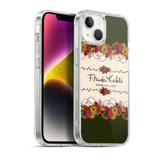 Frida Kahlo Red Florals Border Soft Gel Case for Apple iPhone 14 Plus & MagSafe
