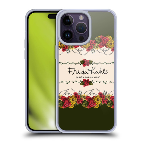 Frida Kahlo Red Florals Border Soft Gel Case for Apple iPhone 14 Pro Max & MagSafe