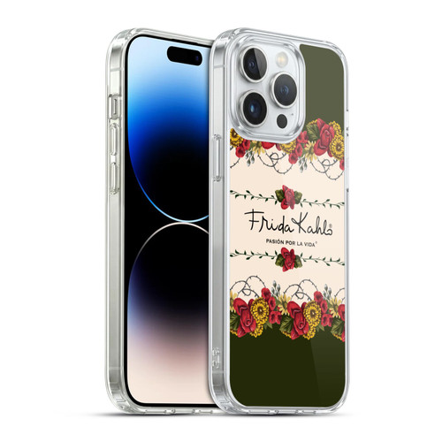 Frida Kahlo Red Florals Border Soft Gel Case for Apple iPhone 14 Pro Max & MagSafe