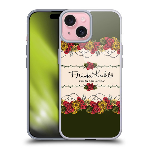 Frida Kahlo Red Florals Border Soft Gel Case for Apple iPhone 15 & MagSafe