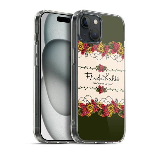 Frida Kahlo Red Florals Border Soft Gel Case for Apple iPhone 15 Plus & MagSafe
