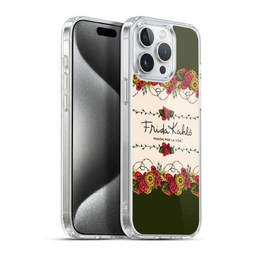 Frida Kahlo Red Florals Border Soft Gel Case for Apple iPhone 15 Pro Max & MagSafe