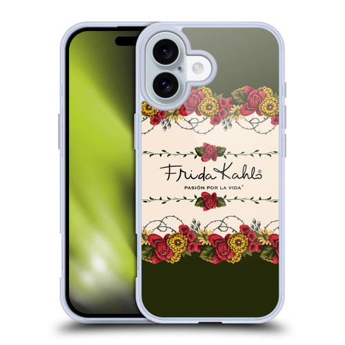 Frida Kahlo Red Florals Border Soft Gel Case for Apple iPhone 16 & MagSafe