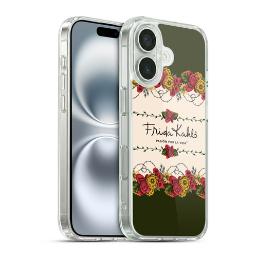Frida Kahlo Red Florals Border Soft Gel Case for Apple iPhone 16 & MagSafe