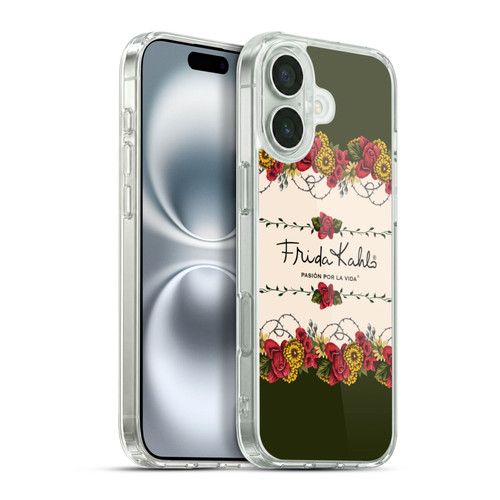 Frida Kahlo Red Florals Border Soft Gel Case for Apple iPhone 16 Plus & MagSafe
