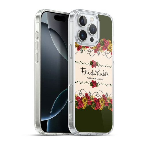 Frida Kahlo Red Florals Border Soft Gel Case for Apple iPhone 16 Pro Max & MagSafe