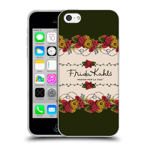Frida Kahlo Red Florals Border Soft Gel Case for Apple iPhone 5c