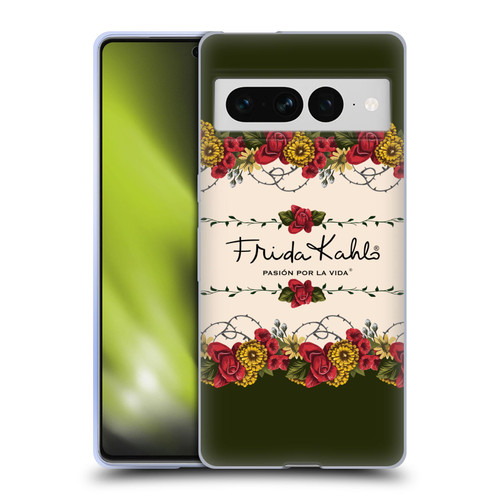 Frida Kahlo Red Florals Border Soft Gel Case for Google Pixel 7 Pro