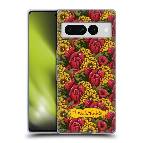 Frida Kahlo Red Florals Pattern Soft Gel Case for Google Pixel 7 Pro