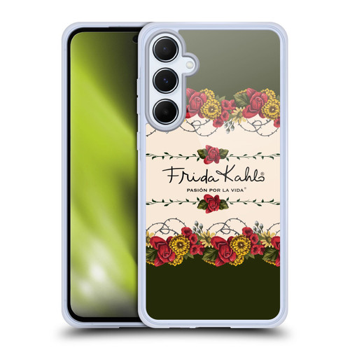 Frida Kahlo Red Florals Border Soft Gel Case for Samsung Galaxy A55 5G