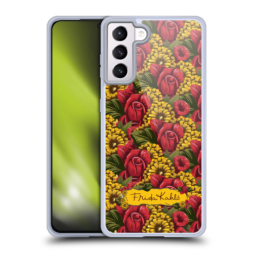 Frida Kahlo Red Florals Pattern Soft Gel Case for Samsung Galaxy S21+ 5G & MagSafe