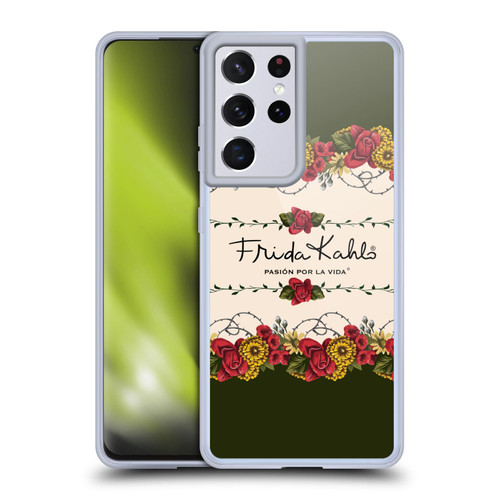 Frida Kahlo Red Florals Border Soft Gel Case for Samsung Galaxy S21 Ultra 5G & MagSafe