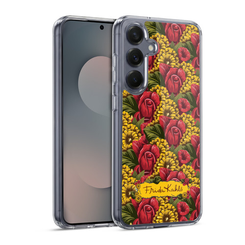 Frida Kahlo Red Florals Pattern Soft Gel Case for Samsung Galaxy S25 & MagSafe