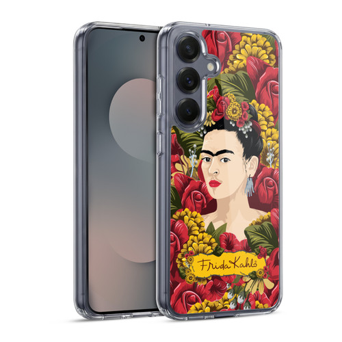 Frida Kahlo Red Florals Portrait Pattern Soft Gel Case for Samsung Galaxy S25 & MagSafe
