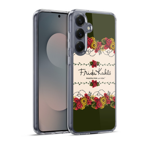 Frida Kahlo Red Florals Border Soft Gel Case for Samsung Galaxy S25+ & MagSafe