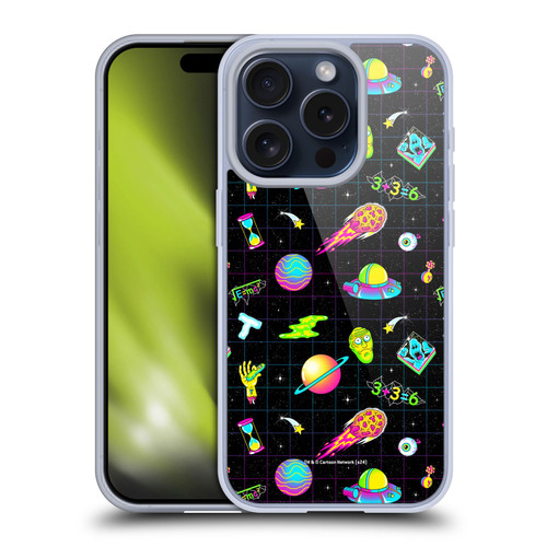 Rick And Morty Season 3 Graphics Neon Pattern Soft Gel Case for Apple iPhone 15 Pro & MagSafe