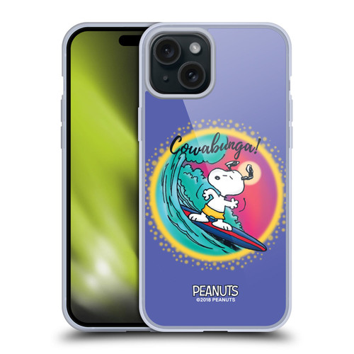 Peanuts Snoopy Boardwalk Airbrush Cowabunga Surf Soft Gel Case for Apple iPhone 15 Plus & MagSafe