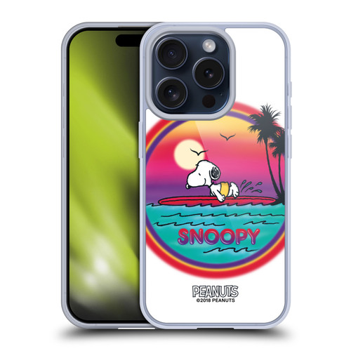Peanuts Snoopy Boardwalk Airbrush Beach Surf Soft Gel Case for Apple iPhone 15 Pro & MagSafe