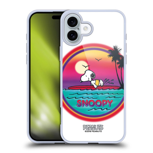 Peanuts Snoopy Boardwalk Airbrush Beach Surf Soft Gel Case for Apple iPhone 16 Plus & MagSafe