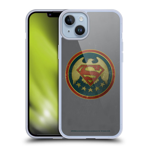 Superman DC Comics Logos Distressed Look Badge Soft Gel Case for Apple iPhone 14 Plus & MagSafe